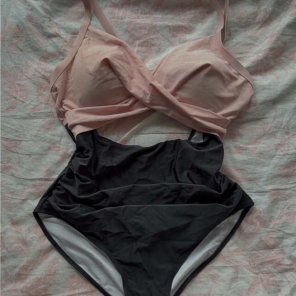 Cupshe Pink and Black One Piece Swimsuit